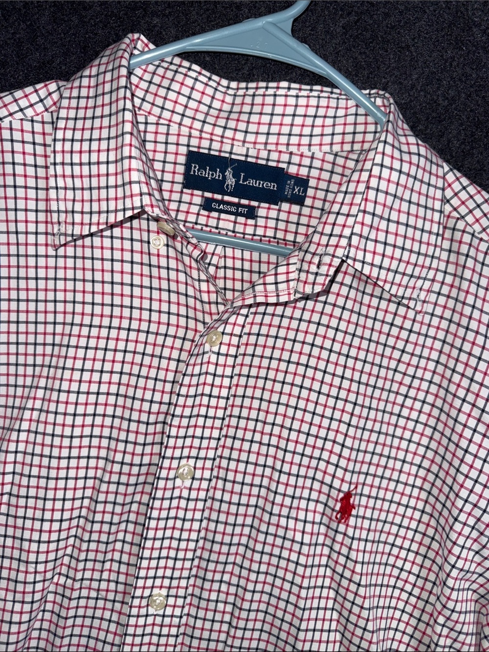 Ralph Lauren White Shirt with Red & Navy Grid Check - Classic Fit